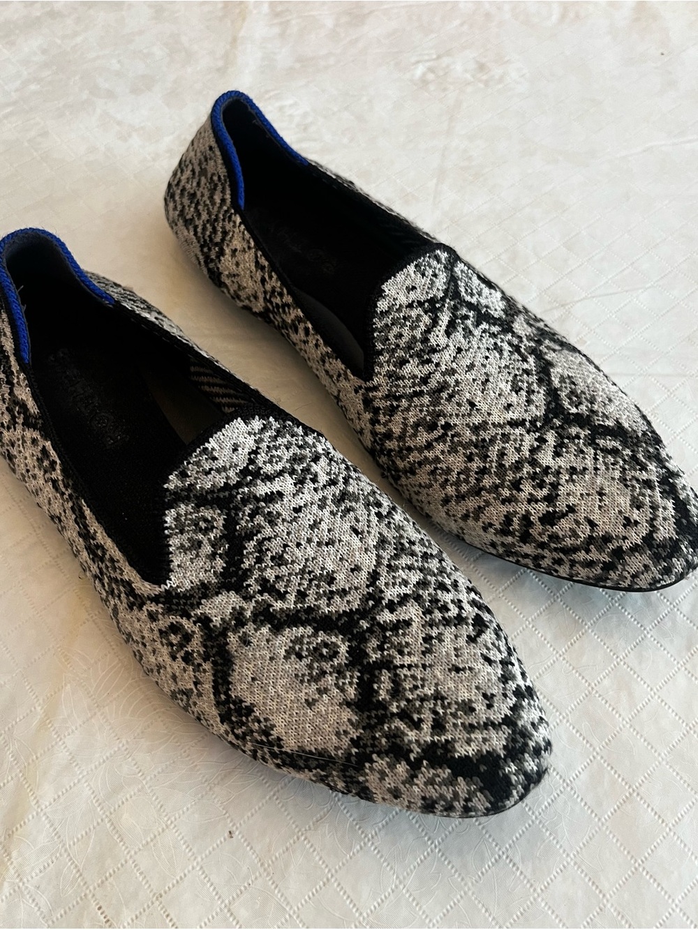 Rothy's Black & White Snakeskin Python Patterned Flats